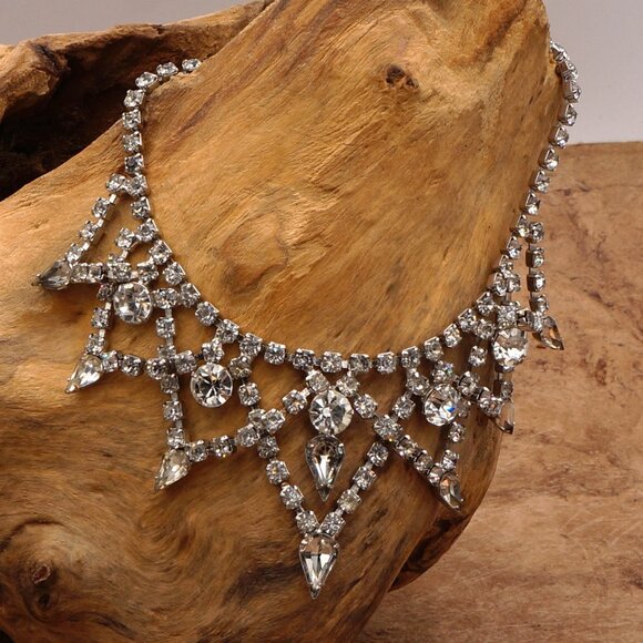 Elegant Vintage Cascading Crystal Choker Statement Necklace Adjustable 15" - Picture 13 of 13